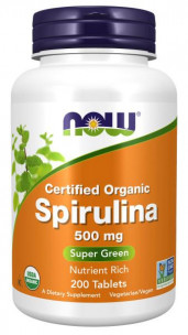 NOW Certified Organic SPIRULINA 500 мг, 200 таб