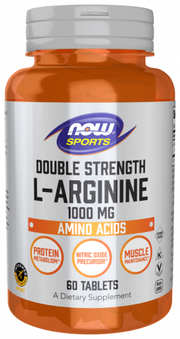 NOW Double Strength Arginine 1000 mg, Аргинин Двойная сила 1000 мг, 60 таблеток