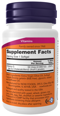 NOW High Potency Vitamin D-3 2000 IU, Высокоэффективный витамин Д-3 2000 МЕ, 30 капсул