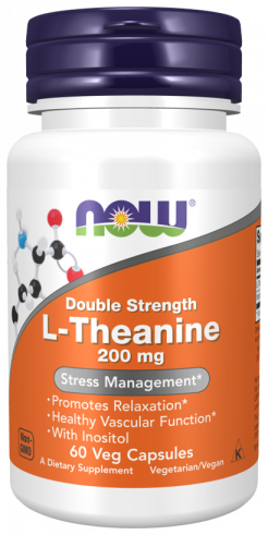 NOW Double Strenght L-Theanine 200 mg, Двойная сила L-Теанина 200 мг, 60 капсул