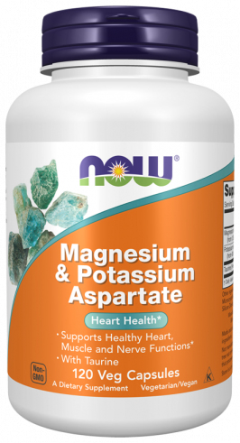 NOW Magnesium &amp; Potassium Aspartate, Аспартат Магния и Калия, 120 капсул
