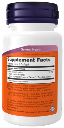 NOW Lutein 10 mg, 120 капсул
