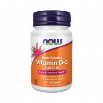 NOW High Potency Vitamin D-3 2000 IU, Высокоэффективный витамин Д-3 2000 МЕ, 30 капсул